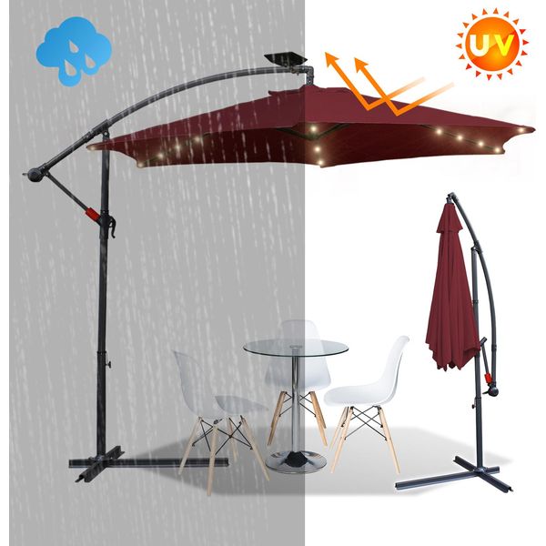 Fiqops Ombrellone Con Illuminazione A Led Ombrellone A Semaforo 300Cm- Protezione Solare, Ombrellone Da Giardino - Rosso-image