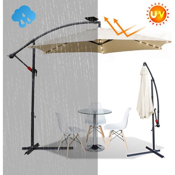 Jopassy Ombrellone Da 3,5 M UV40+ Ombrellone Da Campeggio Ombrellone A Pendolo Ombrellone Da Giardino Solare Con Led - Beige-image