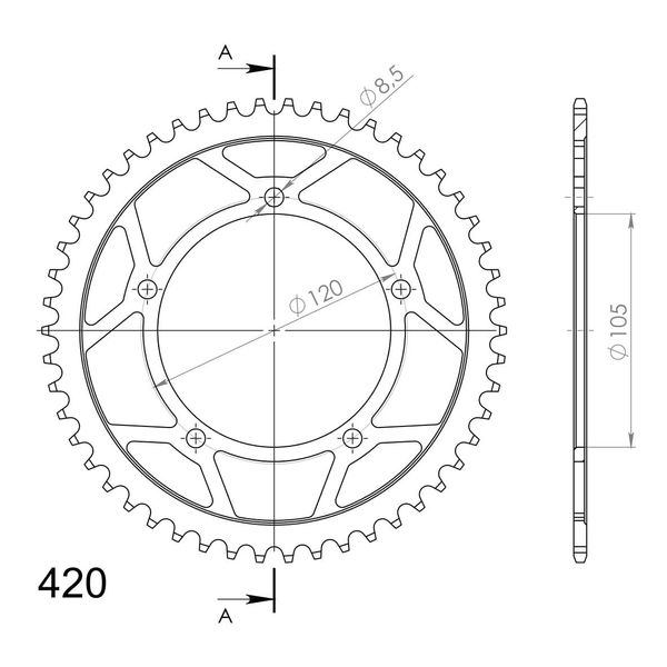 Pignone In Acciaio Supersprox 420 - 47T (Nero) RFE-24:47-BLK|ID 105,0 Lk 120,0 5 Fori-image