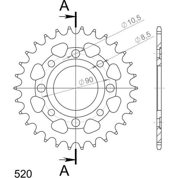 Pignone In Acciaio Supersprox 520 - 30T (Nero) RFE-279:30-BLK|ID 58,0 Lk 90,0 4 Fori/4 Fori-image
