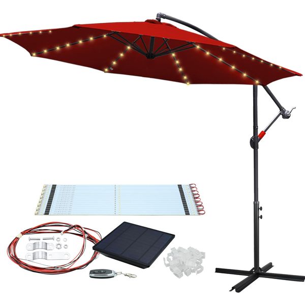 Swanew Ombrellone Con Illuminazione A Led Ombrellone A Semaforo - Protezione Solare, Ombrellone Da Giardino - Rosso, 300Cm-image