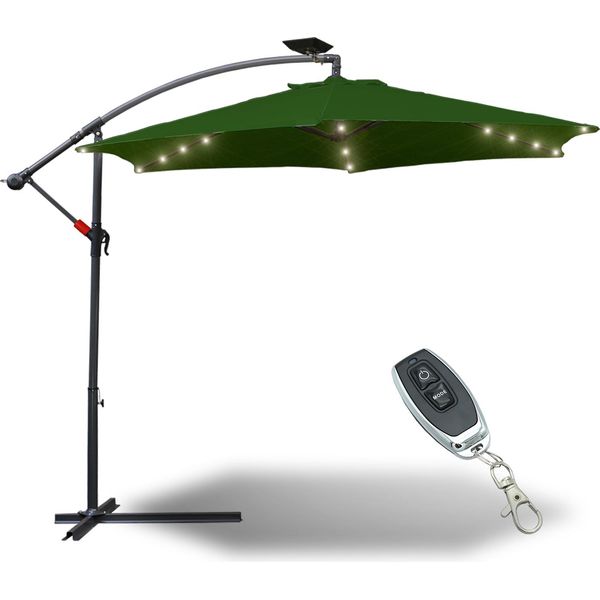 Ombrellone Jopassy Con Illuminazione A Led Ombrellone A Braccio Laterale - Protezione Solare, Ombrellone Da Giardino - Verde, 350 Cm-image