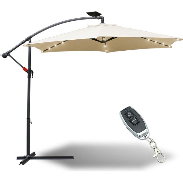 Ombrellone Jopassy Con Illuminazione A Led Ombrellone A Braccio Laterale - Protezione Solare, Ombrellone Da Giardino - Beige, 350 Cm-image
