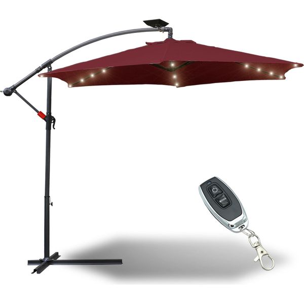 Ombrellone Jopassy Con Illuminazione A Led Ombrellone A Braccio Laterale - Protezione Solare, Ombrellone Da Giardino - Rosso, 300 Cm-image