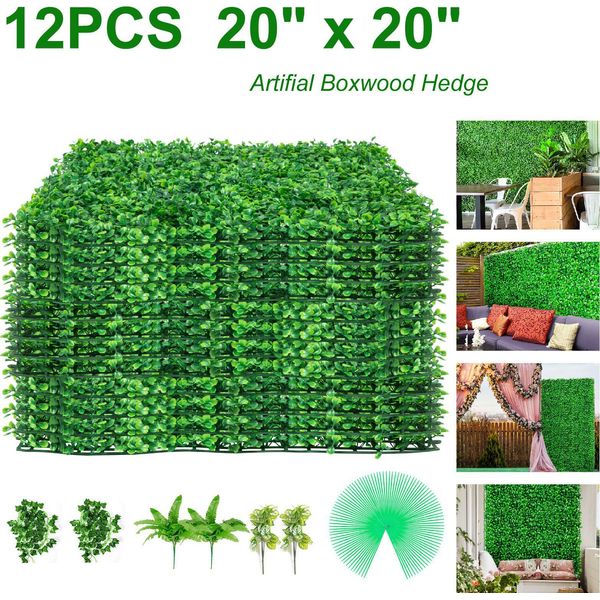 Vevor Siepe Artificiale 12 Pezzi 50,8X50,8Cm In 100% Pe Pianta Muro 3M² Copertura Area Privacy Siepe 4Cm Spessore Muro Decorazione Piante Siepe Ideale Per Balcone Terrazza-image