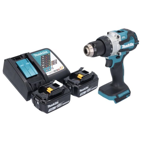 Trapano A Percussione A Batteria Makita Dhp 489 Rf 18 V 73 Nm Senza Spazzole + 2X Batteria Ricaricabile 3,0 Ah + Caricatore-image