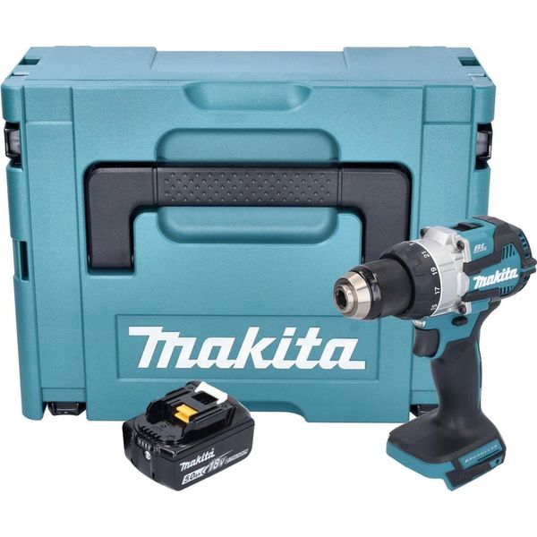 Makita Dhp 489 T1J Trapano A Percussione A Batteria 18 V 73 Nm Senza Spazzole + 1X Batteria Ricaricabile 5,0 Ah + Makpac - Senza Caricabatterie-image