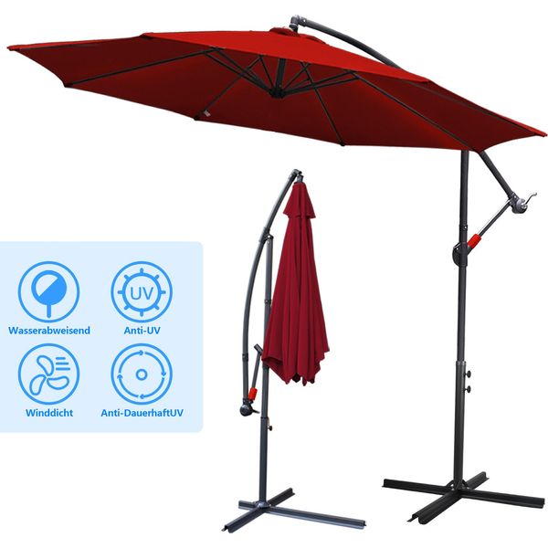Yakimz Ombrellone 300Cm Da Balcone Ombrellone Da Giardino Ombrellone Da Mercato, Ombrellone Rosso Con Palo Girevole, Protezione Solare UV30+-image