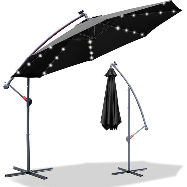 Ombrellone A Sbalzo Tolletour 350 Cm Con Illuminazione Led, Protezione Uv E Manovella - Grigio-image
