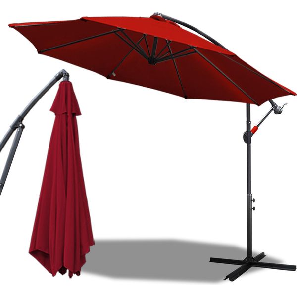 Ombrellone Jopassy 350 Cm Ombrellone Da Balcone Ombrellone Da Giardino Ombrellone Da Mercato, Rosso Ombrellone Da Terrazza Con Asta Girevole, Protezione Solare UV30+-image
