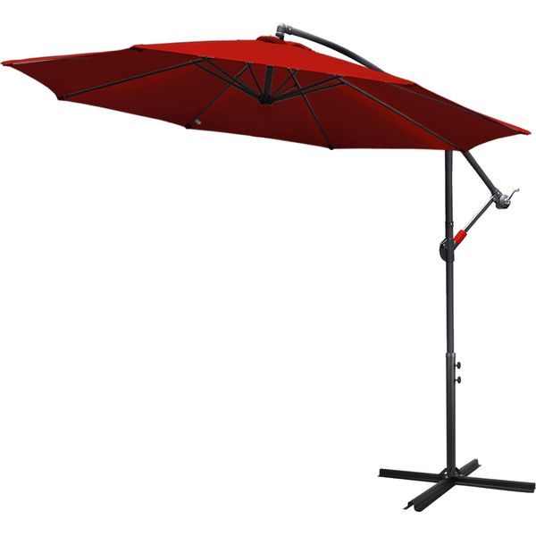Ombrellone Ø3M Incl. Ombrellone Da Giardino Girevole A 360° Ombrellone Da Terrazza Ombrellone A Braccio Laterale Ombrellone Da Mercato Ombrellone Da Spiaggia Protezione Solare Protezione Uv, Rosso-image