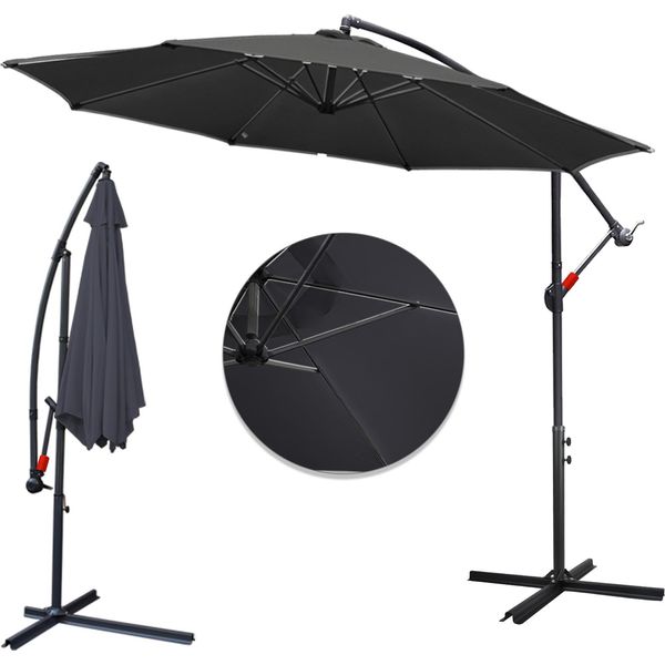 Ombrellone Hengda Ombrellone Girevole A 360° Ø350Cm Protezione Uv Ombrellone A Manovella UV50+ Ombrellone Da Giardino Ombrellone Da Mercato Grigio-image