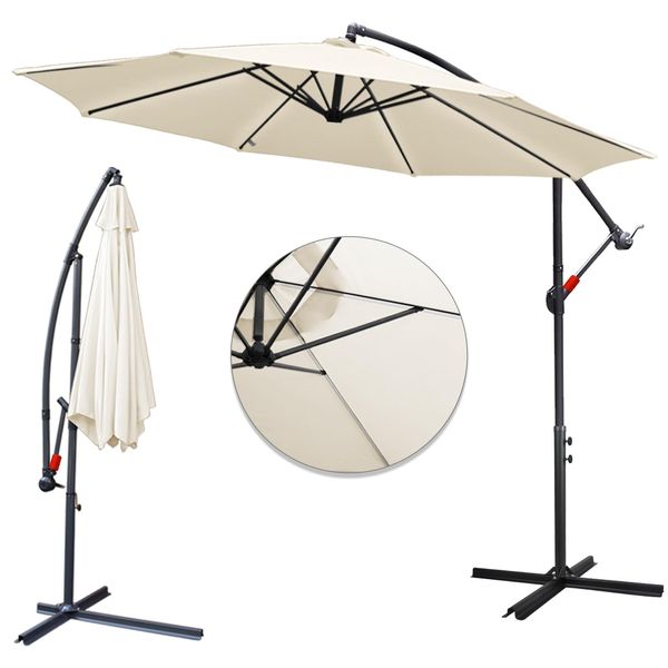 Ombrellone Da Balcone 300 Cm Ombrellone Da Spiaggia Ombrellone Da Giardino Ombrellone Da Mercato, Beige Ombrellone Da Terrazza Con Asta Girevole, Protezione Solare UV30+-image