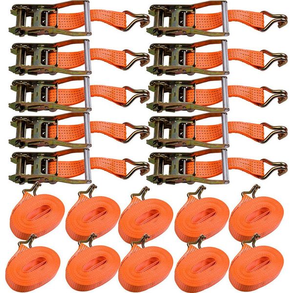 10 X Cinghia Di Ancoraggio 5T 10M 2500 Dan 5000 Dan Kg Cinghia Di Ancoraggio Camion Rimorchio Arancione-image