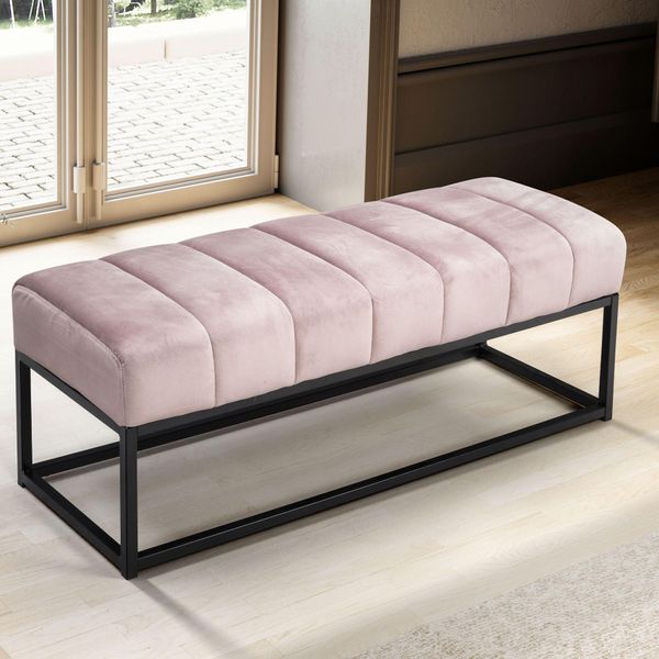 Panca Rosa Vellutata 108X40X40 Cm Panca Imbottita Per Corridoio Con Struttura In Metallo, Panca Letto Design Camera Da Letto Trapuntata, Panca Armadio Moderno | Wohnling-image