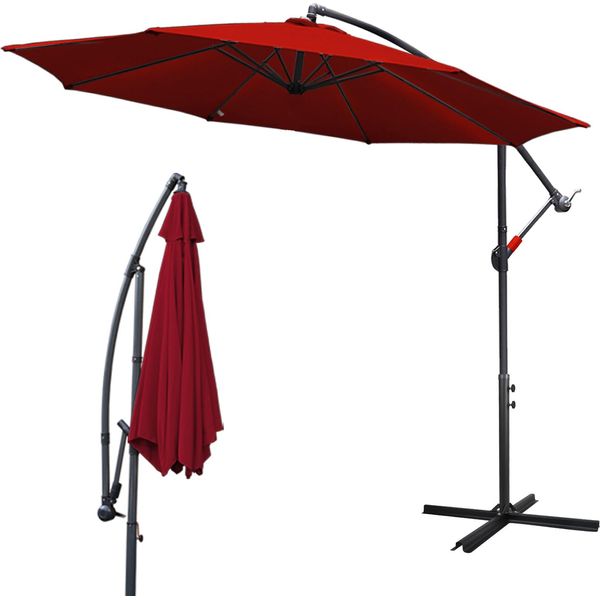 Ombrellone Jayseuw Rosso Ombrellone Da Giardino Ombrellone Da Mercato Ombrellone Da Balcone Con Manovella Ø 3 M-image