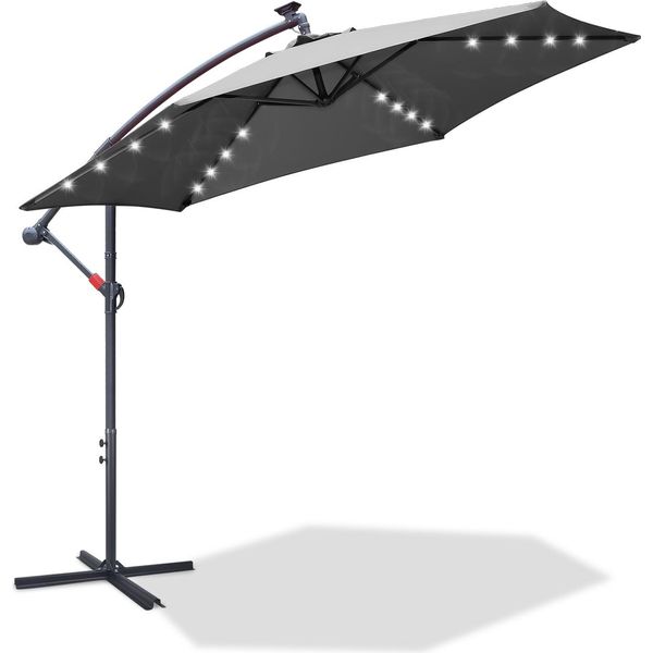 Ombrellone A Sbalzo Aopunly 300 Cm Con Led, Protezione Uv, Manovella - Grigio-image