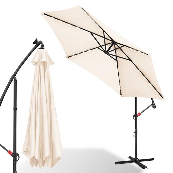 Ombrellone Jayseuw Ombrellone A Braccio 3,5 Cm, Protezione Uv, Manovella - Beige Ombrellone Da Giardino Ombrellone Da Mercato Manovella Balcone Con Led-image