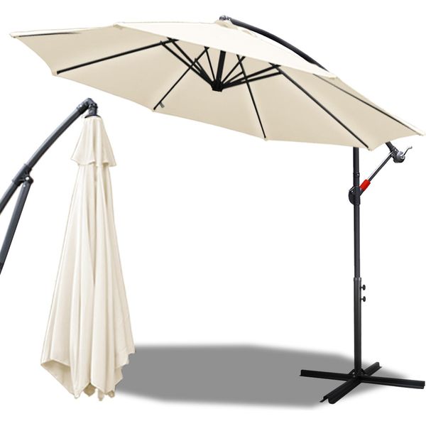 Aopunly Ombrellone A Sbalzo Ruotabile A 360° Ø3,5M Ombrellone Con Manovella UV40+ Ombrellone Da Giardino Ombrellone Da Mercato Beige-image