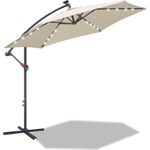 Aopunly Ombrellone A Sbalzo 300 Cm Con Led, Ombrellone Da Giardino A Manovella Balcone Protezione Uv, A Manovella - Beige-image