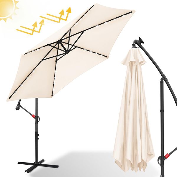 Tolletour Ombrellone A Sbalzo 3,5 Cm, Protezione Uv, Manovella -Beige Ombrellone Da Giardino Ombrellone A Sbalzo Balcone Con Led-image