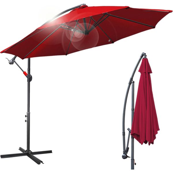 Aopunly Ombrellone A Sbalzo Ruotabile A 360° Ø300Cm Protezione Uv Ombrellone A Manovella UV50+ Ombrellone Da Giardino Ombrellone Da Mercato Rosso-image