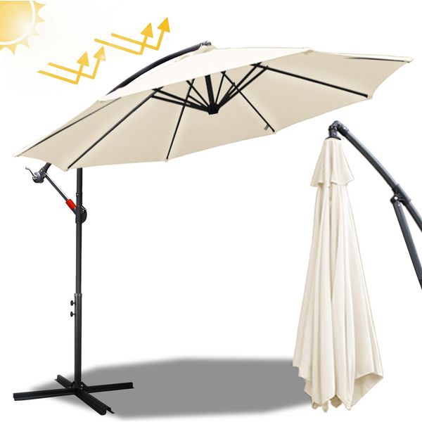 Aopunly Ombrellone Ombrellone A Braccio Laterale Ombrellone Da Giardino Gazebo 300 Cm - Beige-image