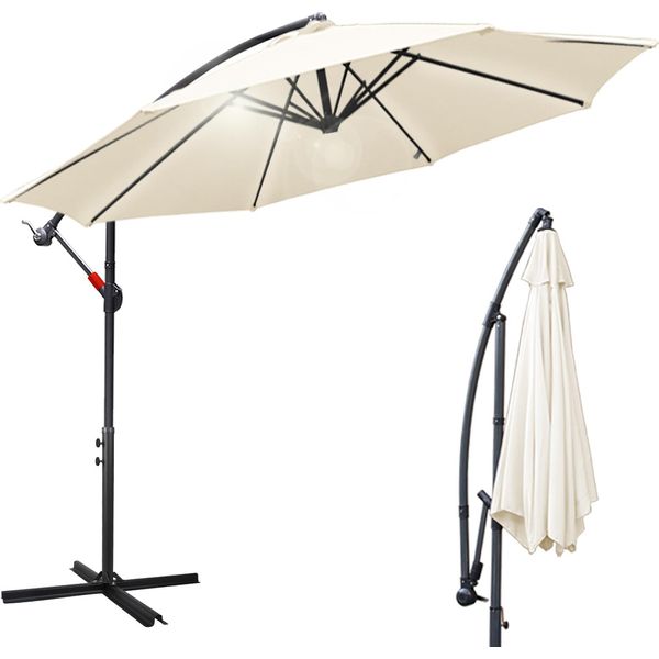 Aopunly Ombrellone 360° Girevole A Sbalzo Ø300Cm Protezione Uv Ombrellone A Manovella UV50+ Ombrellone Da Giardino Ombrellone Da Mercato Beige-image
