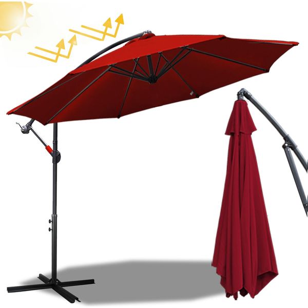 Aopunly Ombrellone 360° Girevole A Sbalzo Ø350Cm Ombrellone A Manovella Protezione UV50+ Ombrellone Da Giardino Ombrellone Da Mercato Rosso-image