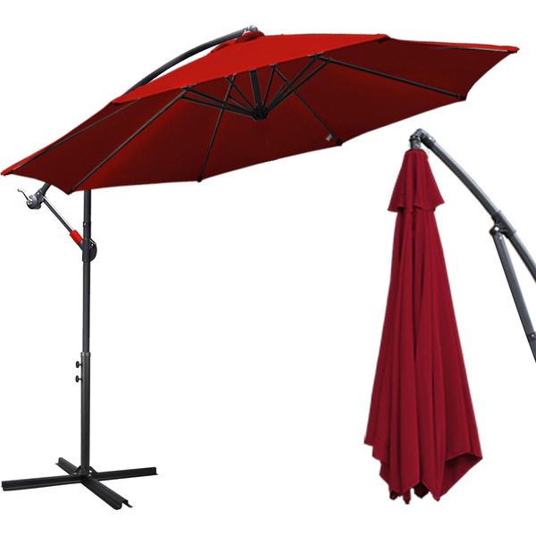 Tolletour Ombrellone Girevole A 360° Ø300Cm Protezione Uv Ombrellone Con Manovella UV50+ Ombrellone Da Giardino Ombrellone Da Mercato Rosso-image