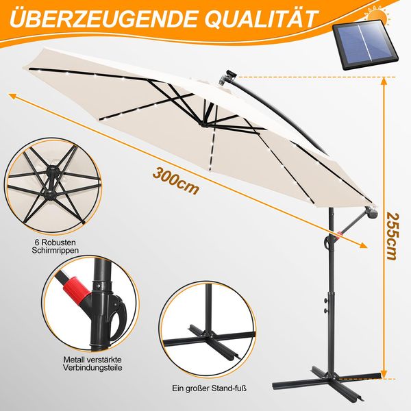 Tolletour Ombrellone Ombrellone A Braccio Laterale Ombrellone Da Giardino Con Illuminazione A Led 300 Cm - Beige-image