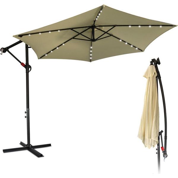 Ombrellone Jopassy Beige Led Solar Ø350Cm Ombrellone A Braccio Laterale Ombrellone Da Giardino Ombrellone Da Mercato Manovella Balcone Alluminio Inclinabile-image