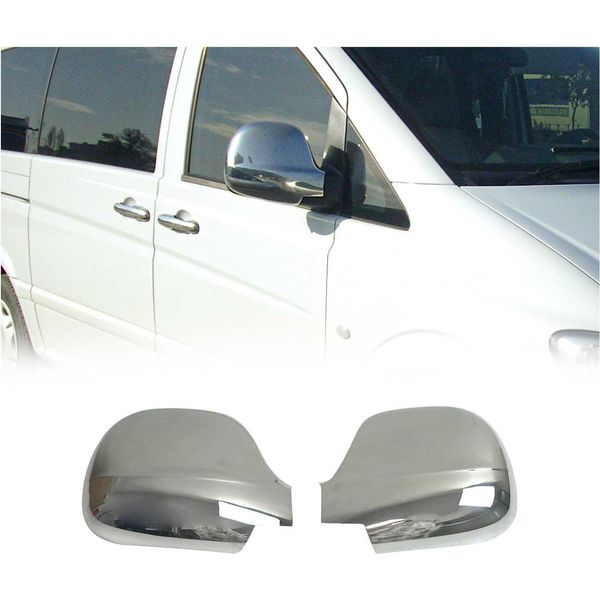 Calotte Specchietti Coprispecchietto Per Mercedes Vito W639 2003-2010 Cromo Abs Argento-image