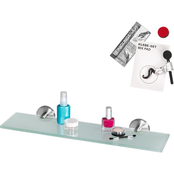 Bremermann Serie Bagno Piazza - Ripiano In Vetro Incl. Set Di Adesivi, Ripiano In Vetro, Ripiano Per Bagno In Vetro E Acciaio Inox, Opaco-image