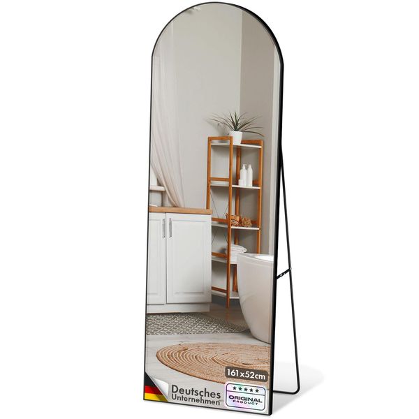 Specchio A Figura Intera, 161 X 52 Cm, Specchio Nero In Piedi Con Cornice In Alluminio Curvato, A Libera Installazione E A Parete, Madison-image