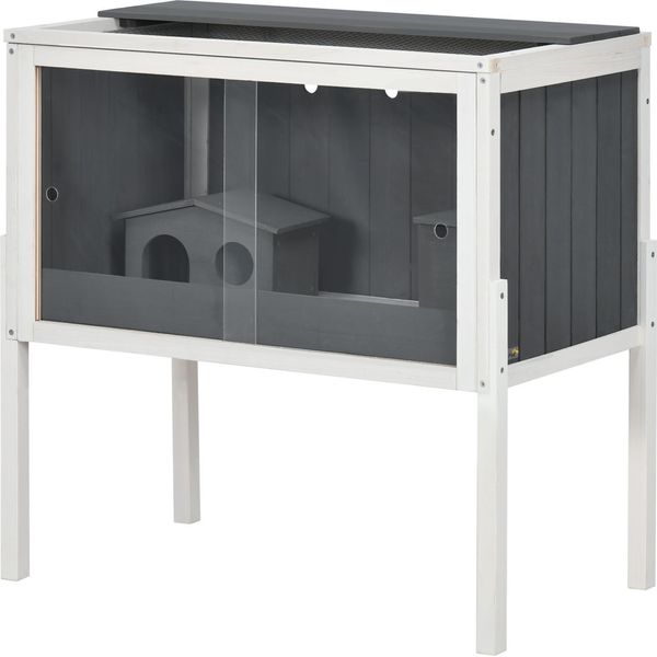 Gabbia In Legno Per Criceti Nani Gabbia Per Roditori Gabbia Per Piccoli Animali Con 2 Capanne E Accessori, Grande Gabbia Per Topi Gabbia 82 X 45 X 81 Cm Grigio-image