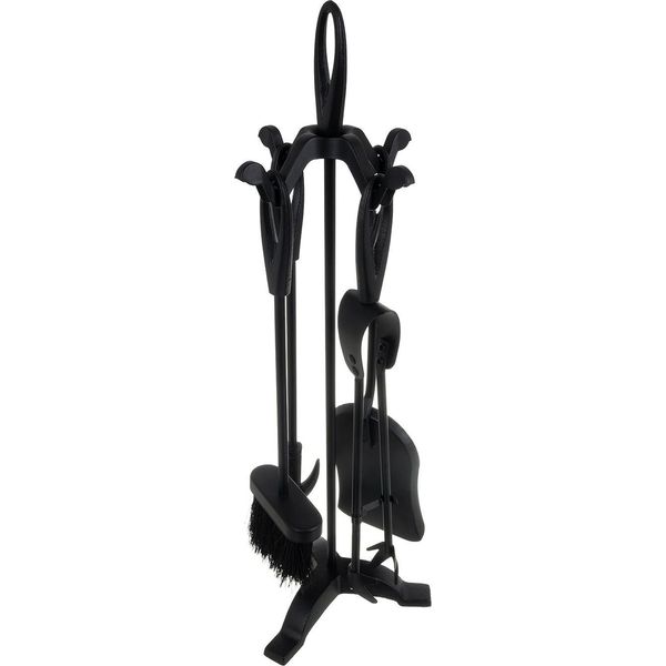 Set Camino Kaminer Retro Vintage 5 Pezzi Con Supporto Pala Scopa Pinze E Attizzatoio Nero Opaco 25969-image