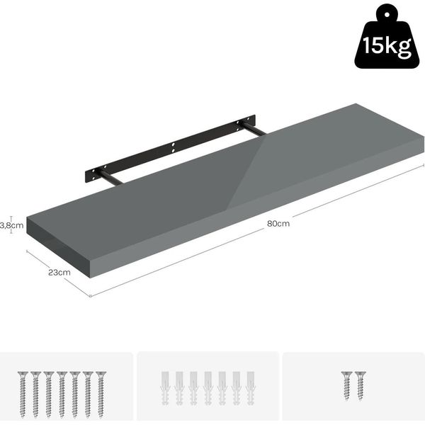 Mensola A Muro - Mensola Galleggiante - Lunghezza 80 Cm - Supporto Invisibile - E1 Mdf E Metallo - Profondità 22,9 Cm - Portata 15 Kg - Giallo Chiaro-image