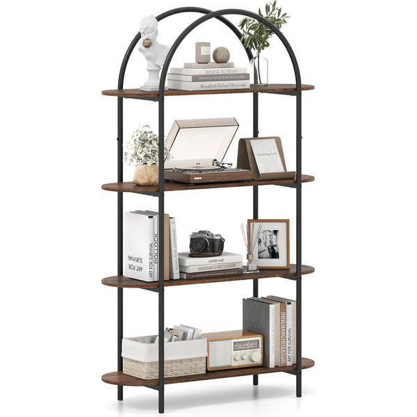 Costway Libreria A 4 Ripiani, Scaffale Con Struttura In Metallo E Ripiani In Legno, Scaffale Portaoggetti, Scaffale Espositivo, Scaffale Da Esposizione, 95X34X156 Cm, Marrone-image