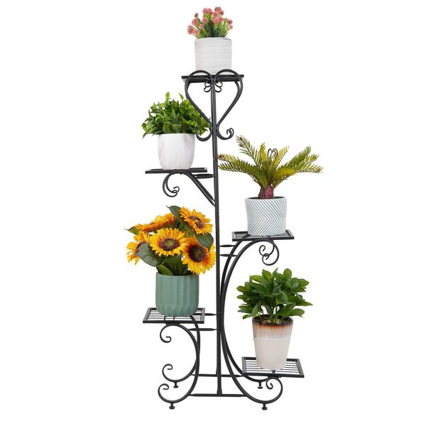 Fativo Scaffale Portapiante In Metallo A 5 Ripiani: Porta Piante / Portafiori Per Balcone, Giardino E Soggiorno, 57X25X116 Cm-image