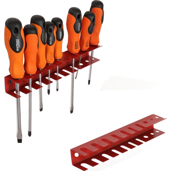 Botle® Portautensili In Metallo Per 10 Utensili, Rosso - Supporto Per Pannello Forato, Officina E Garage, Lunghezza 26 Cm, Robusta Struttura In Acciaio-image