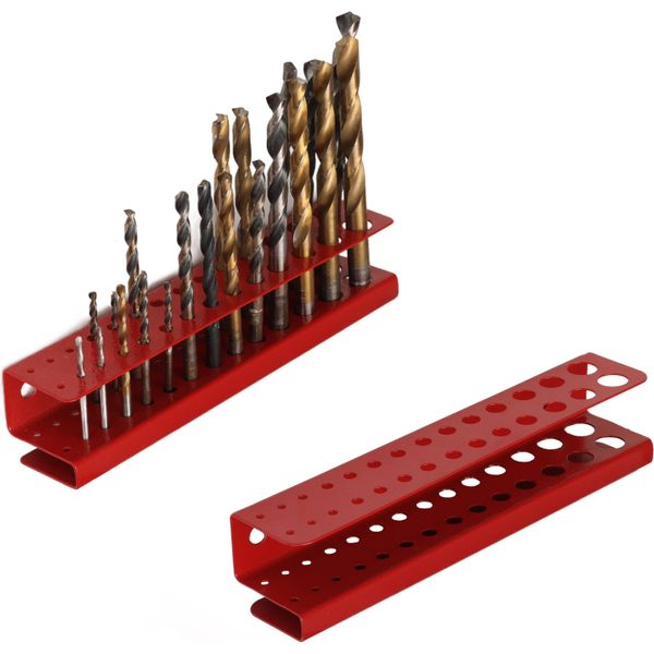 Botle® Portapunte In Metallo Per 28 Punte, Rosso - Supporto Per Pannello Forato, Officina E Garage, Lunghezza 19 Cm, Robusta Struttura In Acciaio Per Punte Elicoidali-image