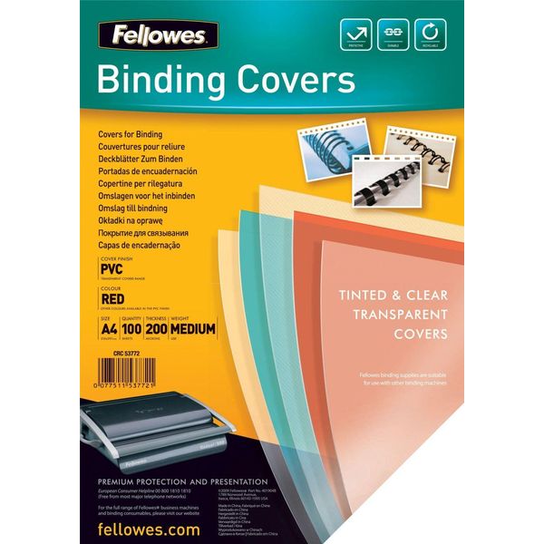 Foglio Di Copertura Fellowes, Din A4, Pvc, Rosso-Trasparente, 0,20 Mm-image