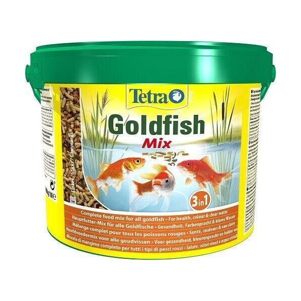 Tetra Pond Goldfish 3In1 Mix - Miscela Di Cibo Per Pesci In Fiocchi, Stick E Gammarus Per Tutti I Pesci Rossi E D'acqua Fredda Del Laghetto, Secchio Da 10 Litri-image