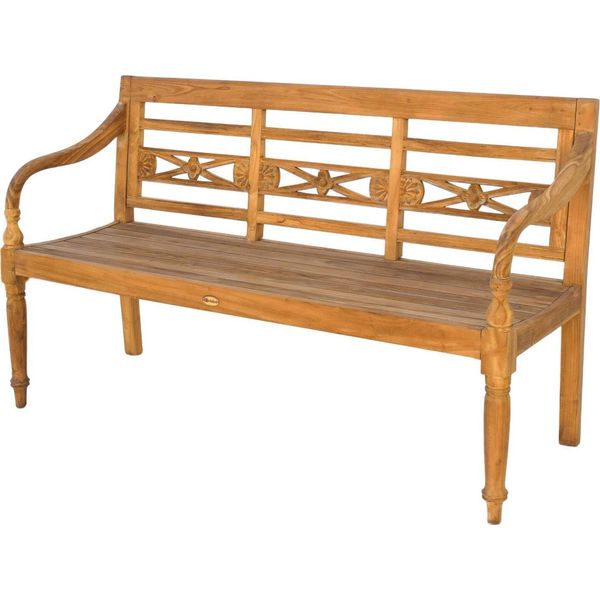Panca Da Giardino Teako Design Aoste In Teak - Panca In Legno Massiccio Resistente Alle Intemperie Con Schienale Floreale (150 Cm, Senza)-image