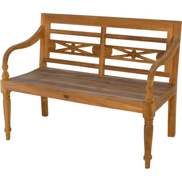 Panchina Da Giardino Teako Design Aoste In Teak - Panchina In Legno Massiccio Resistente Alle Intemperie Con Schienale Floreale (120 Cm, Senza)-image