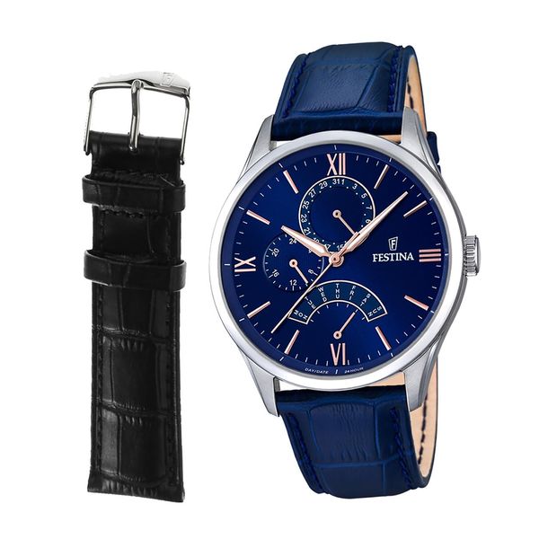 Festina Orologio Da Polso In Pelle Analogico Multifunzione Classico Da Uomo Blu D2USF16823/3-image
