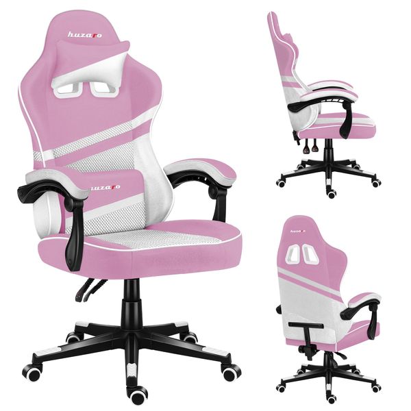 Huzaro Force 4.4 | Sedia Da Gioco Sedia Da Ufficio Sedia Da Scrivania Ergonomica | Poggiatesta Cuscino Lombare Altezza Regolabile Funzione Dondolo | Tessuto | Rosa-image