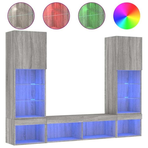 Syfax™ Mobili Tv A Muro Con Led 5Pz Grigio Sonoma In Legno Multistrato-image