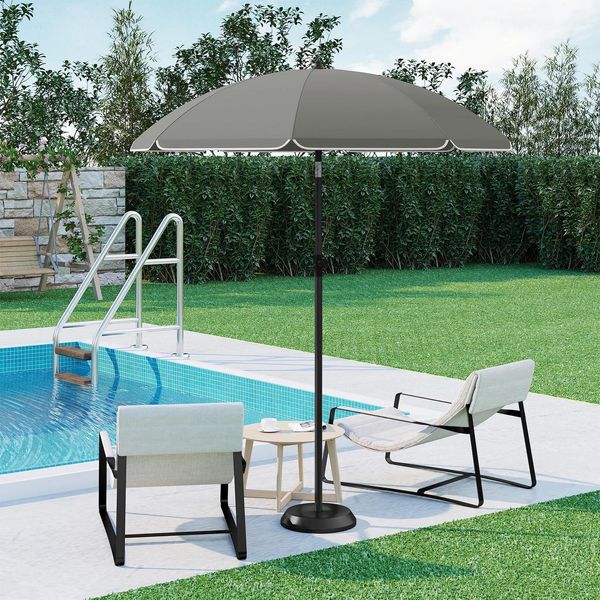 Ombrellone Rotondo - Ombrellone Da Spiaggia E Balcone - Protezione Uv - Impermeabile - Regolabile In Altezza - Inclinabile Di 45° - Ø 175 Cm - Grigio Scuro-image
